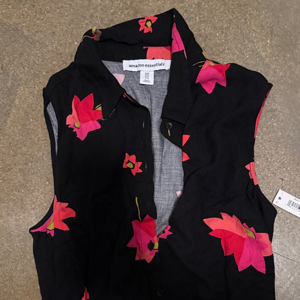 Amazon Essentials Black Dress with Pink Floral Design